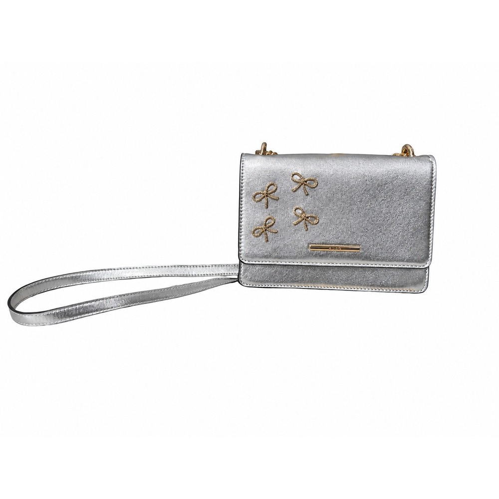 Aldo Silver Metallic Crossbody Bag Gold Bow Accents Small Evening Purse